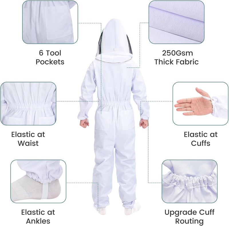 YORKING Bee Suit for Men Women with Fencing & Round Veils, Sting Proof Beesuits Beekeeper Kit with Gloves Full Body Beekeeping Supply - Image 4
